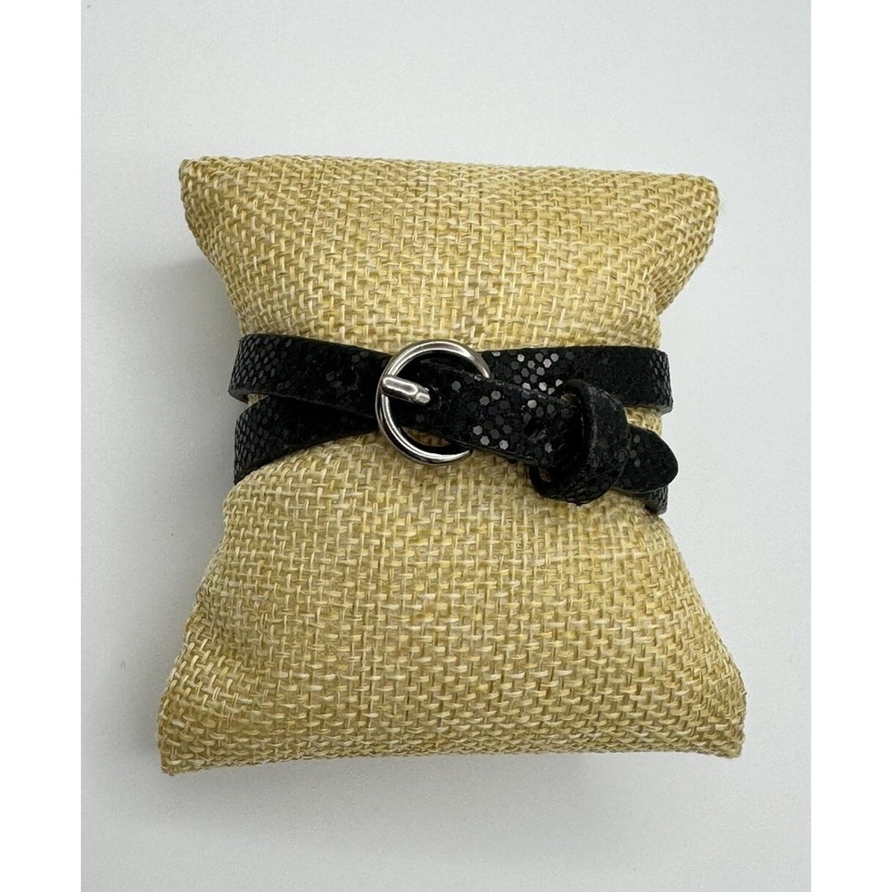 J Crew Black Leather Wrap Bracelet Faux Snakeskin Belt Buckle ‎ 32927